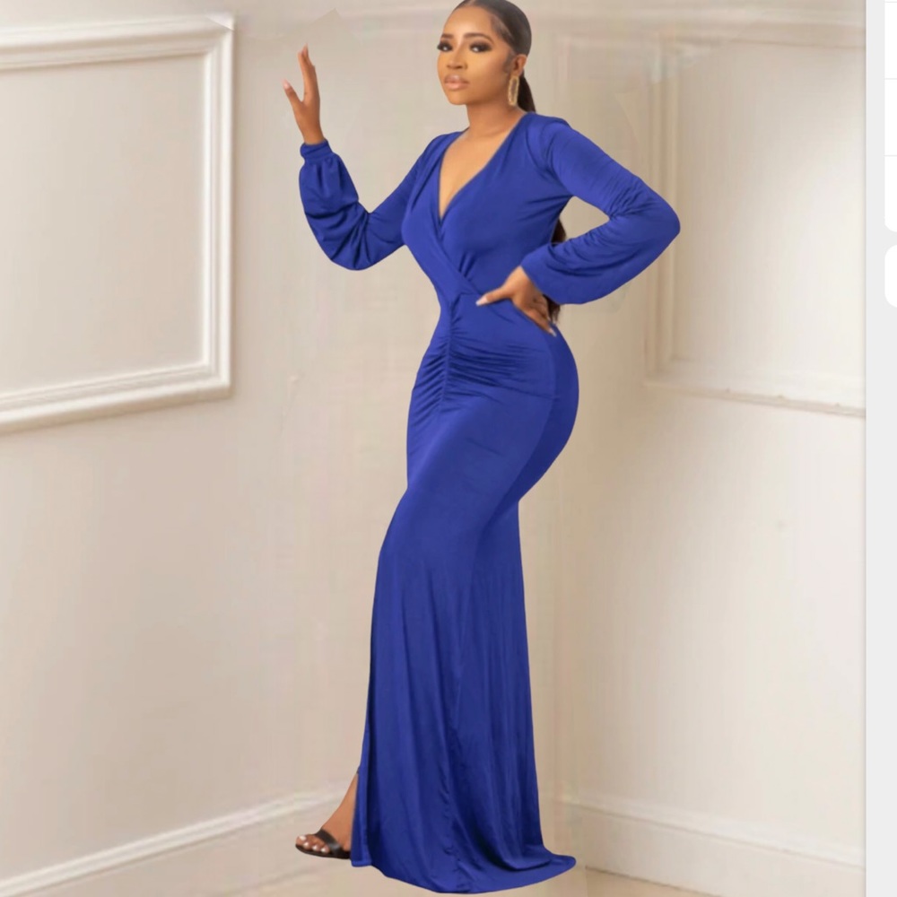 Blue Twist Knot Front Split Dress